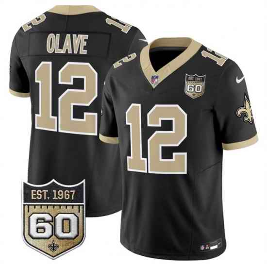Men New Orleans Saints 12 Chris Olave Black 2026 F U S E 60th Anniversary Patch Vapor Limited Football Stitched Jersey