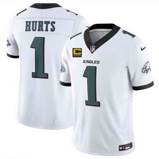 Men Philadelphia Eagles 1 Jalen Jurts White 2025 F U S E  With 4 Star C Patch Vapor Untouchable Limited Stitched Football Jersey