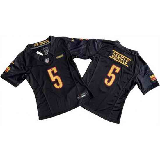 Women Washington Commanders 5 Jayden Daniels Black 2024 F U S E  Draft Stitched Jersey