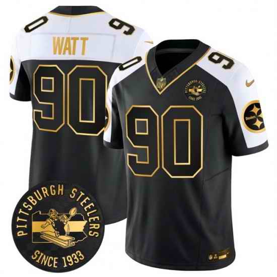 Men Pittsburgh Steelers 90 T J  Watt Black Gold Alternate F U S E  Throwback 1933 Patch Vapor Limited Stitched Football Jersey