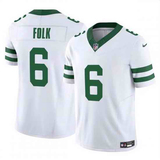 Men New York Jets 6 Nick Folk White 2025 F U S E  Vapor Untouchable Limited Stitched Jersey