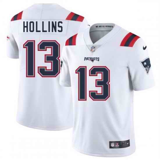 Men New England Patriots 13 Mack Hollins White 2025 Vapor Limited Stitched Football Jersey