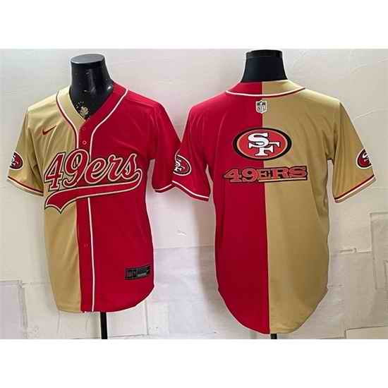 Men San Francisco 49ers Team Big Logo Gold Red Split Stitched Jersey