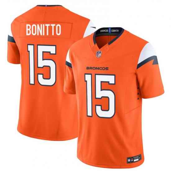 Men Denver Broncos 15 Nik Bonitto Orange 2025 Draft F U S E  Vapor Limited Stitched Football Jersey