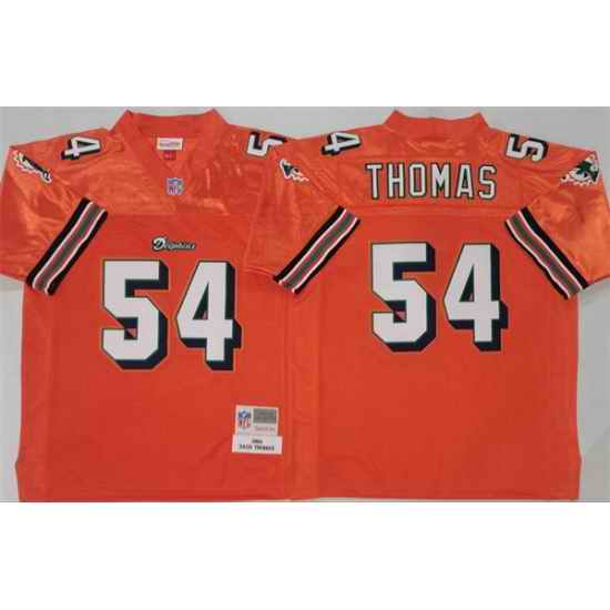 Men Miami Dolphins 54 Zach Thomas Orange Throwback Stitched Football Jersey