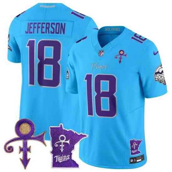 Men Minnesota Vikings  18 Justin Jefferson Light Blue F U S E  2024 Prince Vapor Limited Stitched Football Jersey