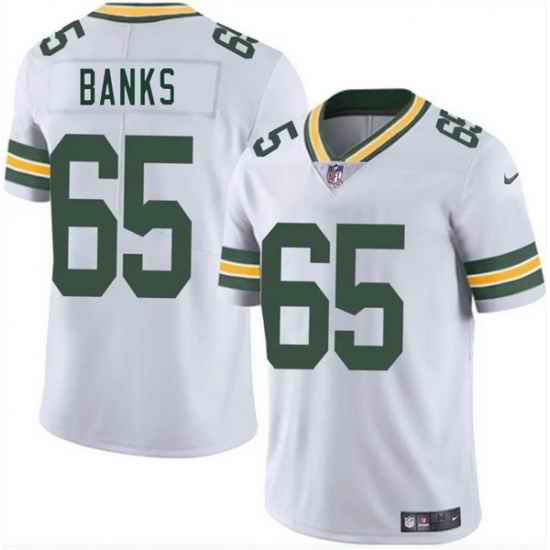 Men Green Bay Packers 65 Aaron Banks White 2025 Vapor Untouchable Limited Stitched Jersey