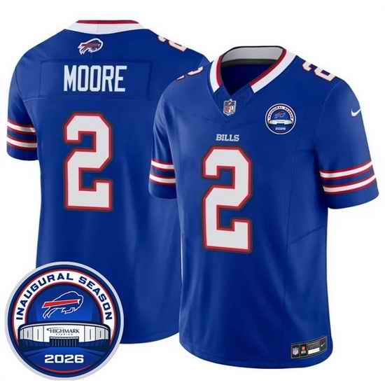 Men Buffalo Bills  2 D J  Moore Blue F U S E  2026 Inaugural Season at Highmark Stadium Stitched Football Jersey