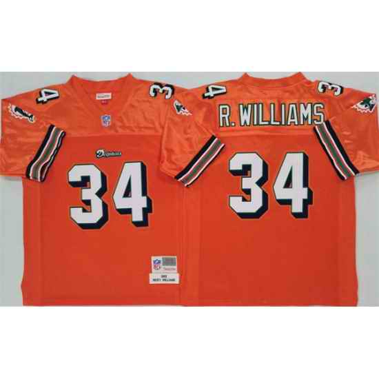 Men Miami Dolphins 34 Ricky Williams Orange Throwback Stitched Football Jersey