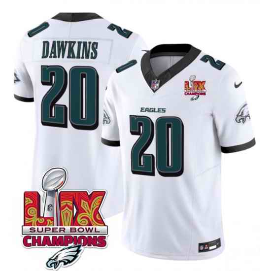 Men Philadelphia Eagles 20 Brian Dawkins White 2025 Eagles Logo Super Bowl LIX Patch New F U S E  Vapor Limited Stitched Football Jersey