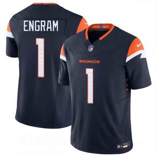 Men Denver Broncos 1 Evan Engram Navy F U S E  Vapor Limited Stitched Football Jersey