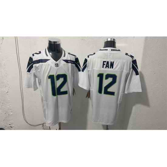 Men Seattle Seahawks 12 Fan White 2026 F U S E Vapor Untouchable Limited Stitched Football Jersey
