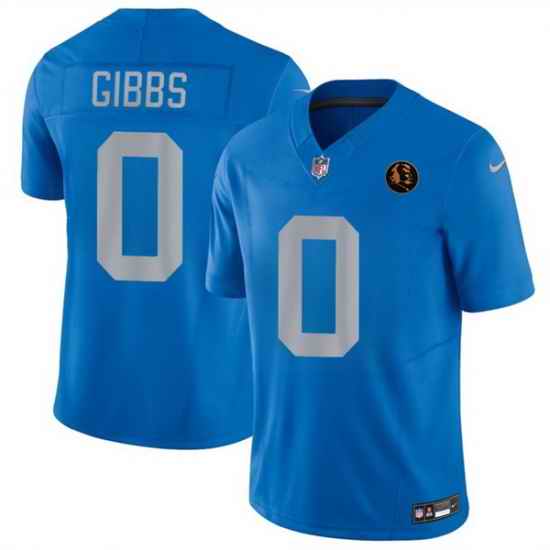 Men Detroit Lions 0 Jahmyr Gibbs Blue 2025 F U S E With John Madden Patch Vapor Limited Stitched Jersey