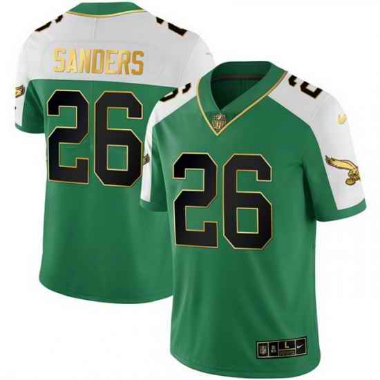 Men Philadelphia Eagles  26 Saquon Barkley Kelly Green Alternate Gold Stitched Football Jersey