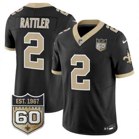 Men New Orleans Saints 2 Spencer Rattler Black 2026 F U S E 60th Anniversary Patch Vapor Limited Football Stitched Jersey