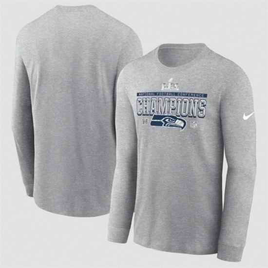 Men Seattle Seahawks Heather Gray 2025 NFC Champions Locker Room Trophy Collection Long Sleeve T Shirt