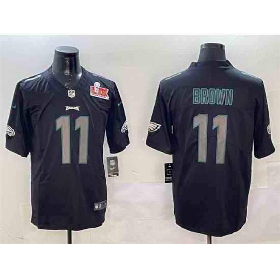 Men Philadelphia Eagles 11 A J  Brown Black 2025 Super Bowl LIX Patch Impact Vapor Untouchable Limited Stitched Football Jersey