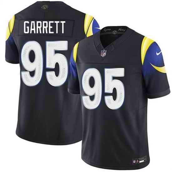 Men Los Angeles Rams  95 Myles Garrett Black 2025 F U S E   Rivalries  Vapor Limited Stitched Football Jersey