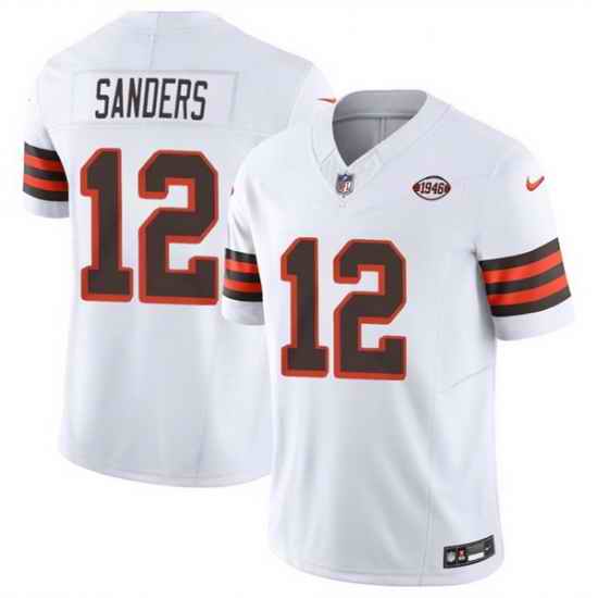 Men Cleveland Browns 12 Shedeur Sanders White 2025 Draft 1946 Collection F U S E  Vapor Limited Stitched Football Jersey