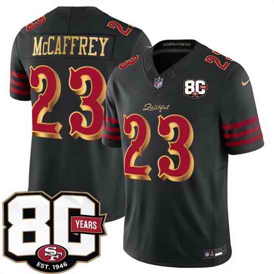 Men San Francisco 49ers  Christian McCaffrey Black 80th Anniversary Patch  Rivalries  2026 F U S E  Vapor Untouchabl Limited Stitched Football Jersey