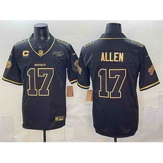 Men Buffalo Bills 17 Josh Allen Black Gold 2025 F U S E Rivalries With Bills Mafia Patch  26 4 Star C Patch Vapor Limited Stitched Football Jersey