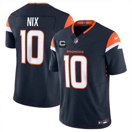 Men Denver Broncos 10 Bo Nix Navy 2025 F U S E  With 2 Star C Patch Vapor Limited Stitched Football Jersey