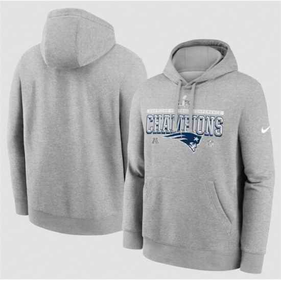 Men New England Patriots Heather Gray 2025 AFC Champions Locker Room Trophy Collection Hoodie