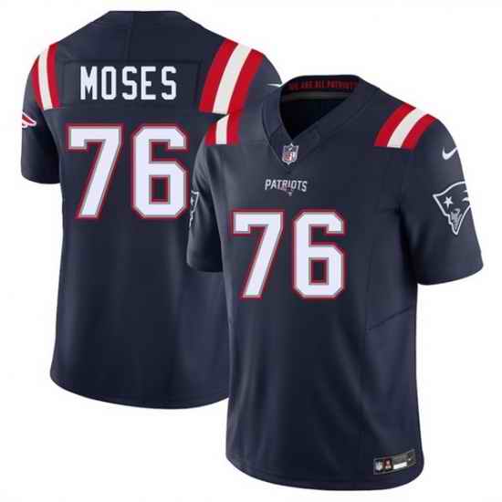 Men New England Patriots 76 Morgan Moses Navy 2025 F U S E  Vapor Limited Stitched Football Jersey