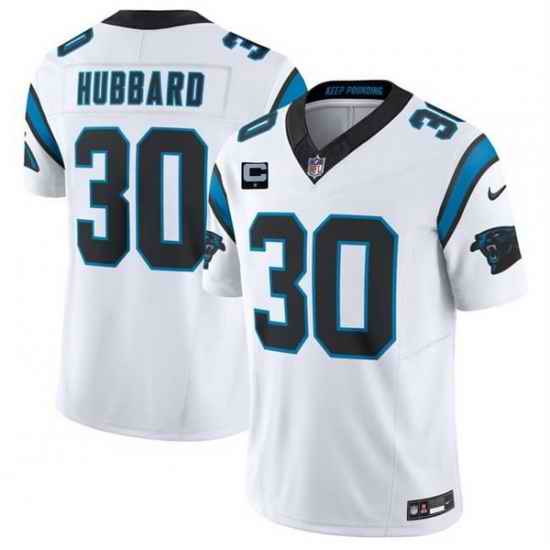 Men Carolina Panthers 30 Chuba Hubbard White 2026 F U S E 1 Star C Patch Vapor Limited Stitched Football Jersey