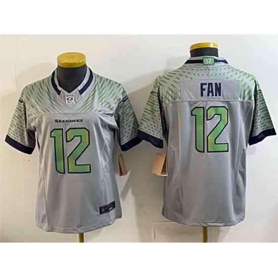 Youth Seattle Seahawks 12 Fan Grey 2025 F U S E   Rivalries Vapor Untouchable Limited Stitched Football Jersey