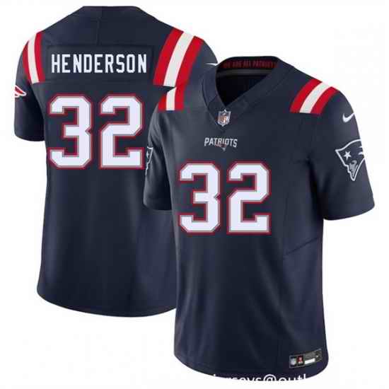 Youth New England Patriots 32 TreVeyon Henderson Navy 2025 F U S E  Vapor Limited Stitched Football Jersey