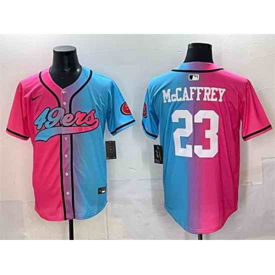 Men San Francisco 49ers 23 Christian McCaffrey Pink Blue Limited Stitched Baseball Jersey