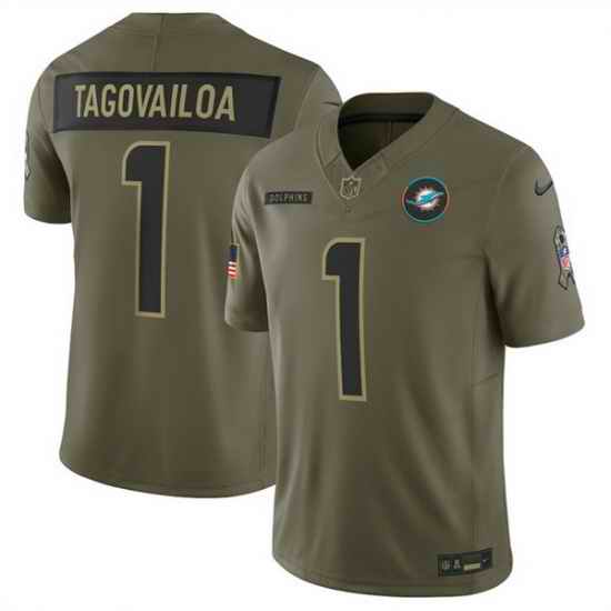 Men Miami Dolphins 1 Tua Tagovailo Olive 2025 F U S E  Salute to Service Limited Stitched Football Jersey