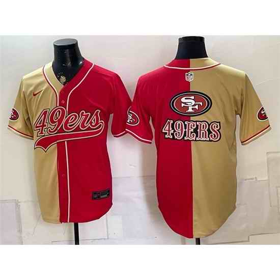 Men San Francisco 49ers Team Big Logo Gold Red Split Stitched Jerseys
