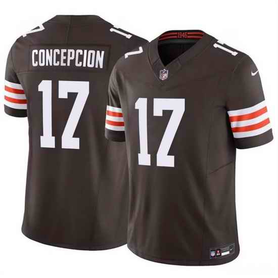 Men Cleveland Browns  17 KC Concepcion Brown 2026 Draft F U S E  Vapor Limited Stitched Football Jersey
