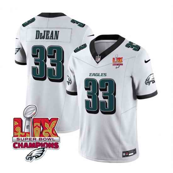 Men Philadelphia Eagles 33 Cooper DeJean White 2025 Eagles Logo Super Bowl LIX Patch New F U S E  Vapor Untouchable Limited Stitched Football Jersey