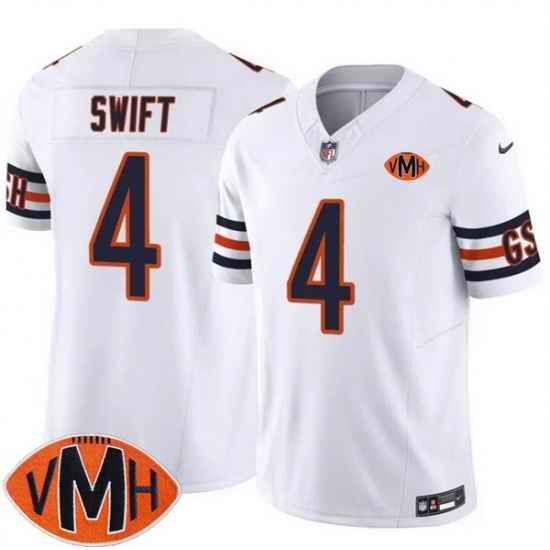 Men Chicago Bears 4 D 27Andre Swift White 2025 F U S E  With Illinois and VMH Patch Vapor Untouchable Limited Stitched Football Jersey