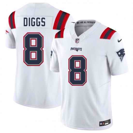 Men New England Patriots 8 Stefon Diggs White 2025 F U S E  Vapor Limited Stitched Football Jersey
