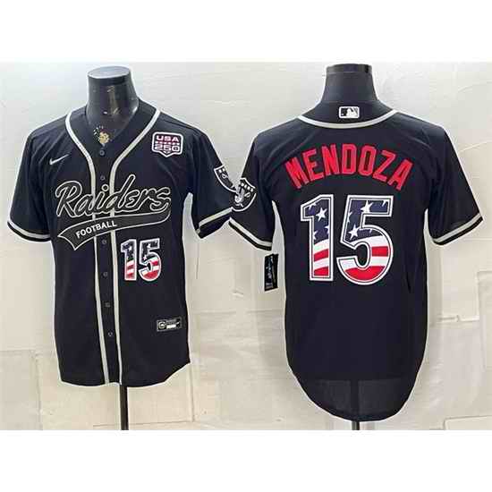 Men Las Vegas Raiders  15 Fernando Mendoza Black USA 250 Fourth of July Vapor Limited Stitched Baseball Jersey