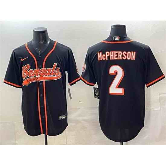 Men Cincinnati Bengals 2 Evan McPherson Black With Patch Cool Base Stitched Baseball Jersey