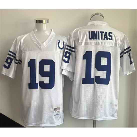 Men Indianapolis Colts 19 Johnny Unitas White Throwback Stitched Football Jersey