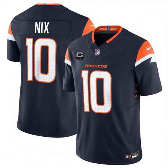 Men Denver Broncos 10 Bo Nix Navy 2025 F U S E  With 2 Star C Patch Vapor Limited Stitched Football Jersey