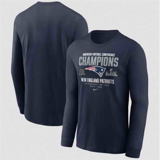 Men New England Patriots Navy 2025 AFC Champions Team Nation Long Sleeve T Shirt