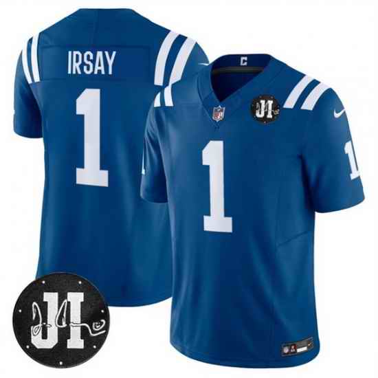Men Indianapolis Colts 1 Jim Irsay Blue 2025 F U S E  Jim Irsay Patch Vapor Limited Stitched Football Jersey