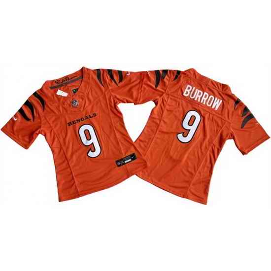 Women Cincinnati Bengals 9 Joe Burrow Orange F U S E  Stitched Vapor Football Jersey