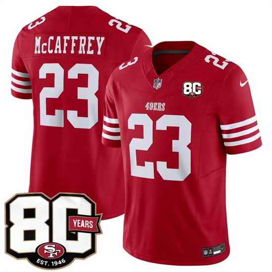 Men San Francisco 49ers  Christian McCaffrey Red 80th Anniversary Patch 2026 F U S E  Vapor Untouchabl2026 F U S E  Vapor Untouchable Limited Stitched Foot