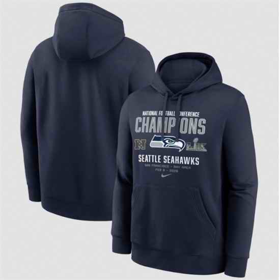 Men Seattle Seahawks College Navy 2025 NFC Champions Team Nation Hoodie