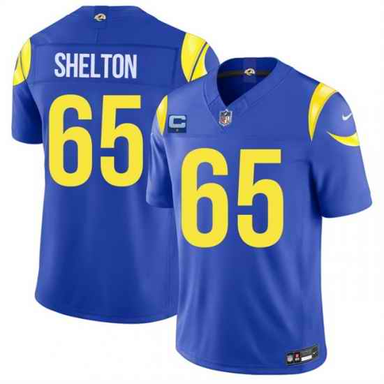 Men Los Angeles Rams 65 Coleman Shelton Royal 2026 F U S E 1 Star C Patch Vapor Limited Stitched Football Jersey
