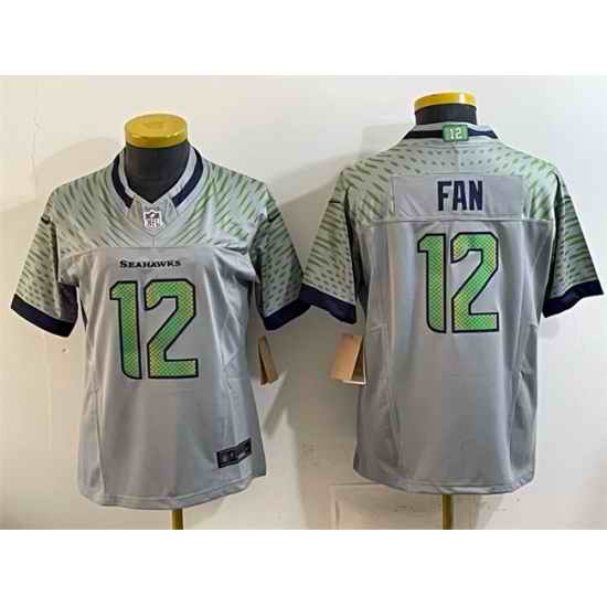 Women Seattle Seahawks 12 Fan Grey 2025 F U S E   Rivalries Vapor Untouchable Limited Stitched Football Jersey
