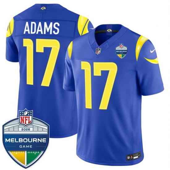 Men Los Angeles Rams 17 Davante Adams Royal 2026 F U S E Melbourne Game Patch Vapor Limited Stitched Football Jersey
